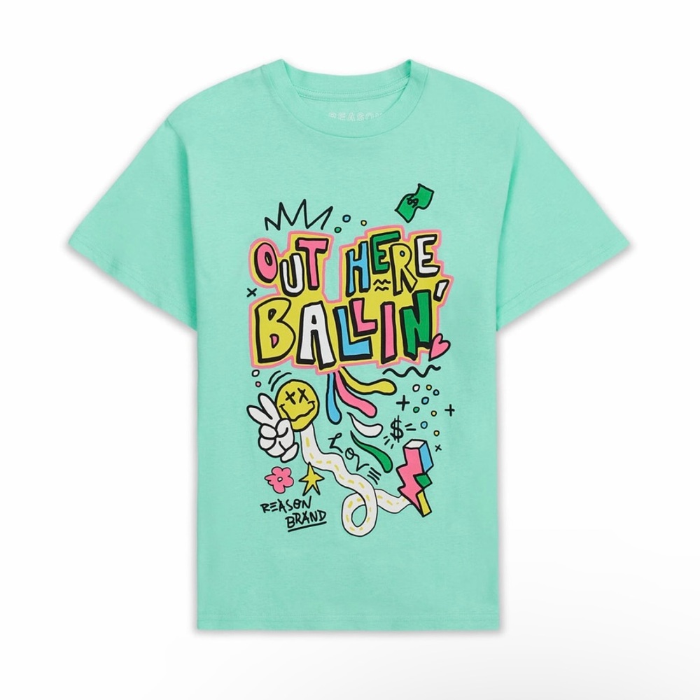 New Reason Clothing Green “Out Here Ballin” Graphic Tee Men’s Size XL
